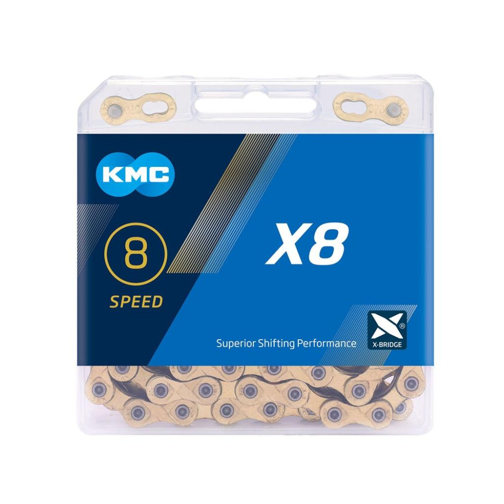 現貨 原廠 KMC X8 高強度金色8速鏈條116目鍊條 新包裝附快扣-細節圖2
