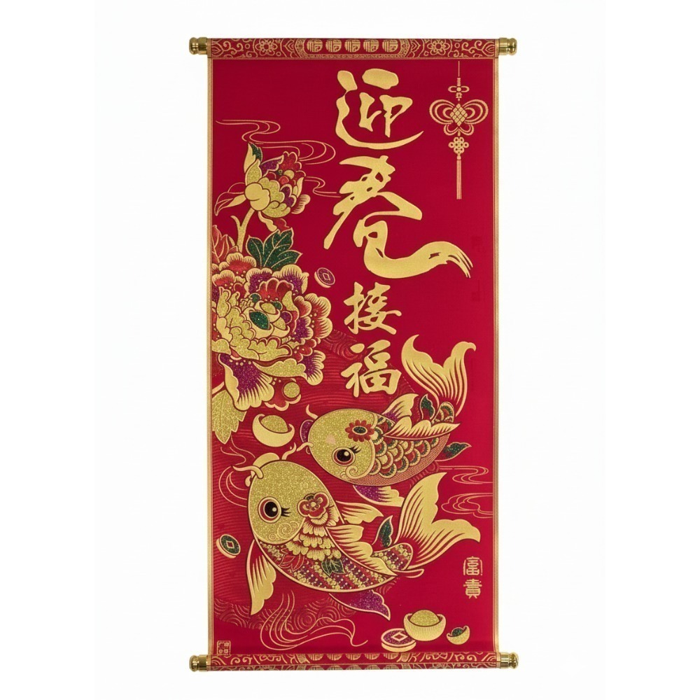 [洽興]春聯 絨布彩金掛軸 40x78 cm 迎春接福 富貴有餘 錢進我家 生意興隆 恭喜發財-規格圖9