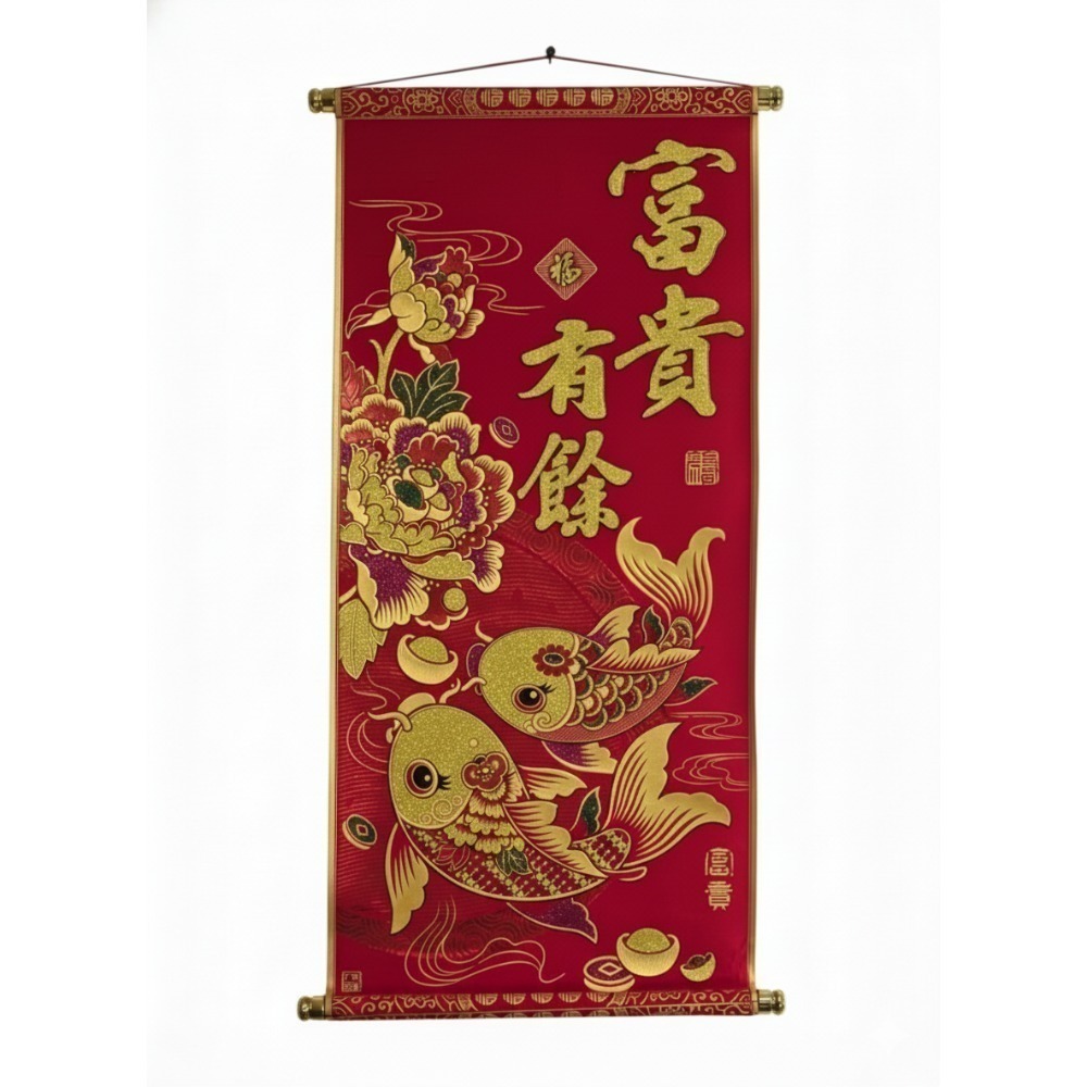 [洽興]春聯 絨布彩金掛軸 40x78 cm 迎春接福 富貴有餘 錢進我家 生意興隆 恭喜發財-規格圖9