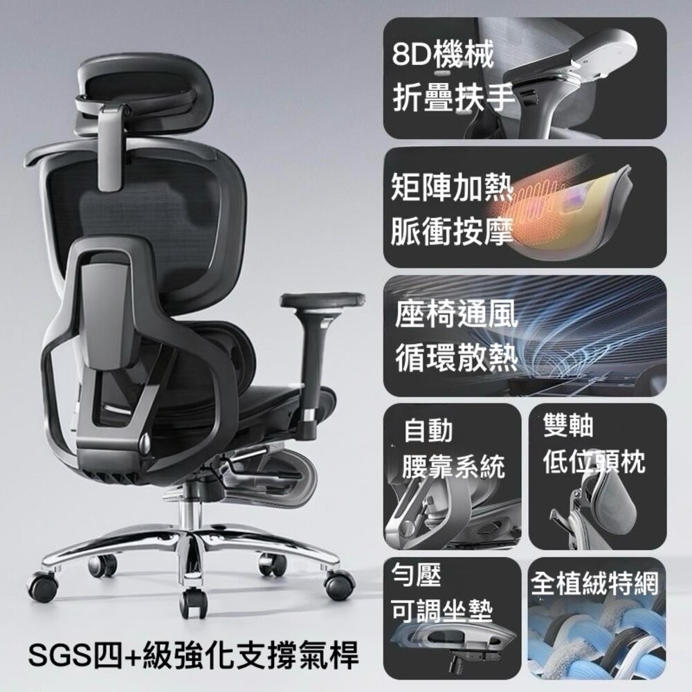 通風按摩 人體工學椅 電競椅 8D扶手 熱敷護脊-規格圖5