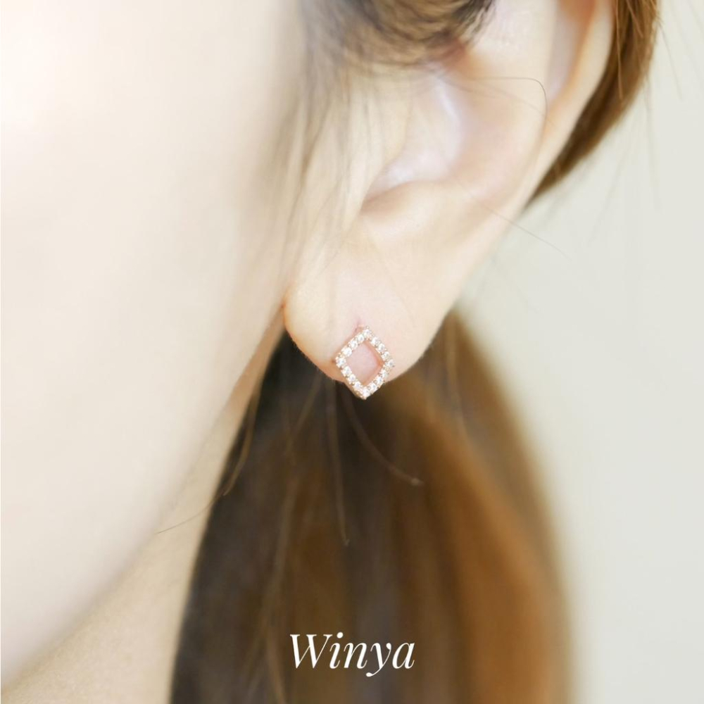 【Winya 韓國飾品 現貨 】正韓 小 菱形 細鑽 耳環 925銀針 耳夾 耳環-細節圖6