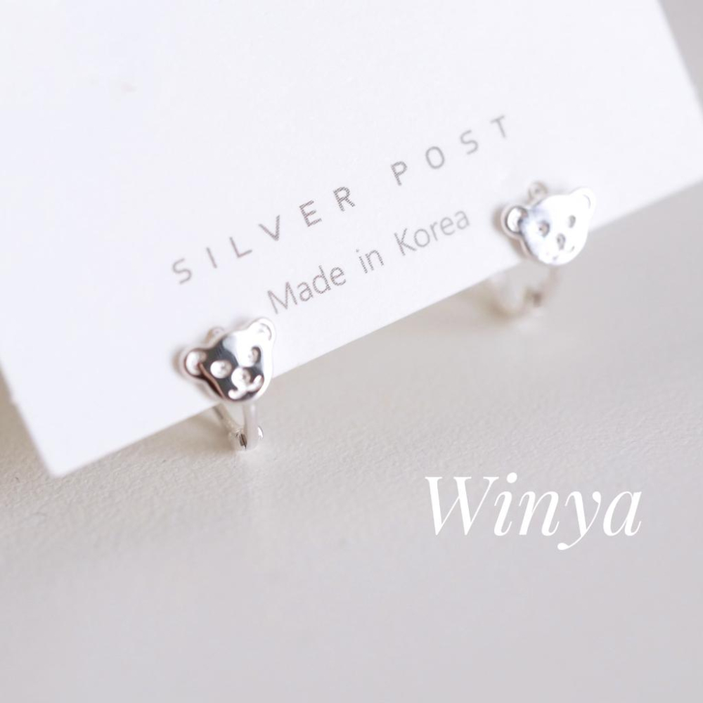 【Winya 韓國飾品 現貨 】正韓 全純銀 小熊 耳扣 耳環-細節圖2