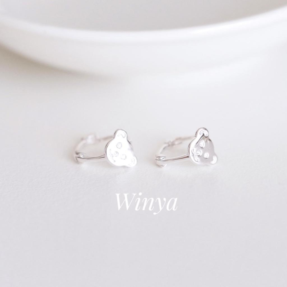 【Winya 韓國飾品 現貨 】正韓 全純銀 小熊 耳扣 耳環-細節圖3
