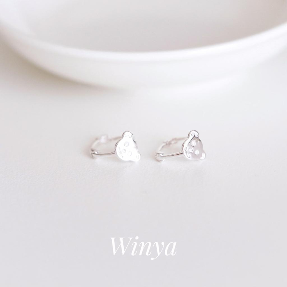 【Winya 韓國飾品 現貨 】正韓 全純銀 小熊 耳扣 耳環-細節圖4