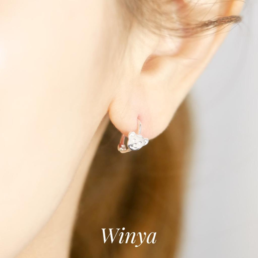 【Winya 韓國飾品 現貨 】正韓 全純銀 小熊 耳扣 耳環-細節圖7