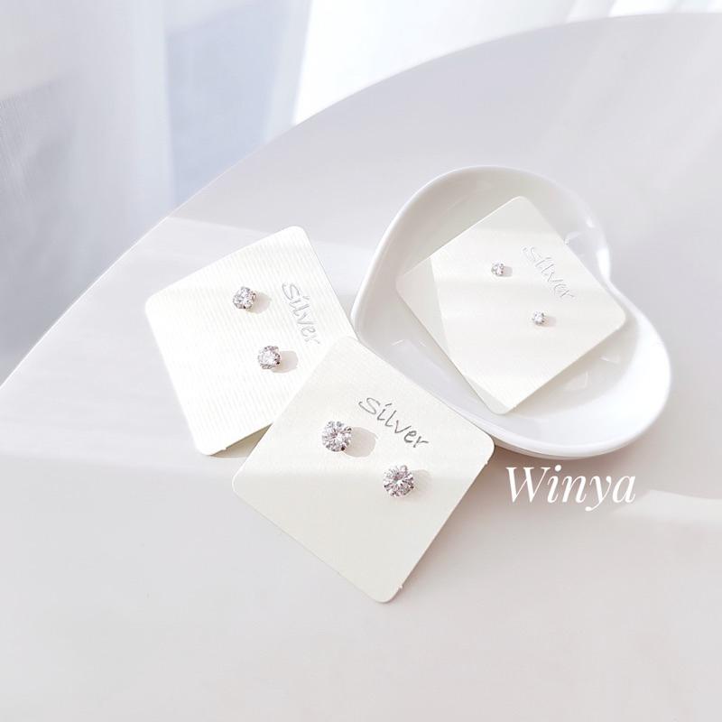 【Winya 韓國飾品 現貨 】正韓 3款 全純銀單鑽耳環 925 銀 水鑽 單鑽 夾式耳環-細節圖2