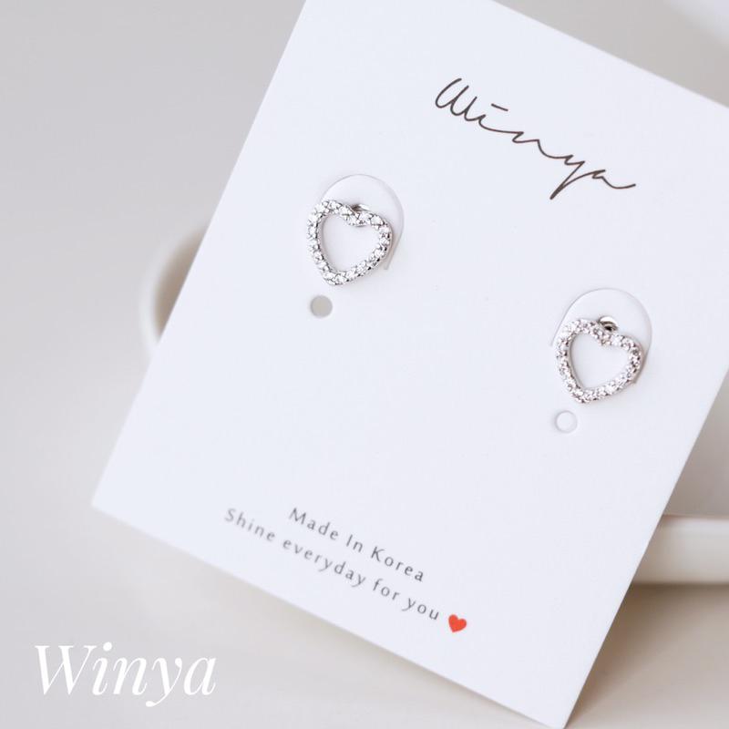 【Winya 韓國飾品 現貨 】正韓 滿鑽簍空愛心耳環 水鑽 愛心簍空 夾式耳環-細節圖3