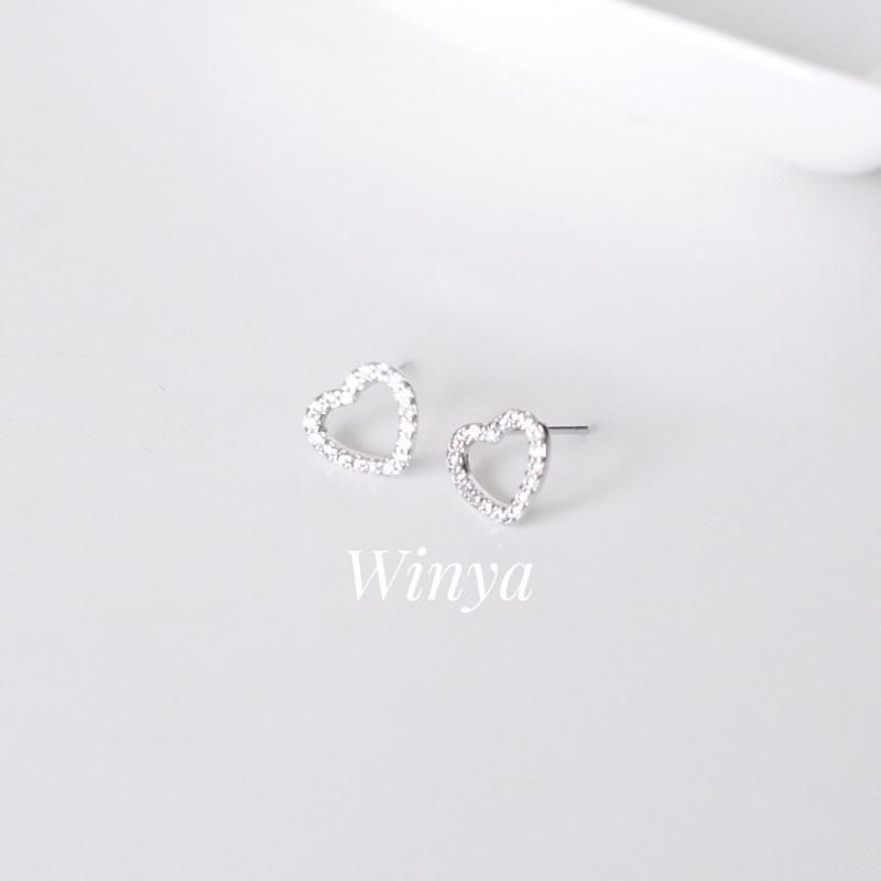 【Winya 韓國飾品 現貨 】正韓 滿鑽簍空愛心耳環 水鑽 愛心簍空 夾式耳環-細節圖4