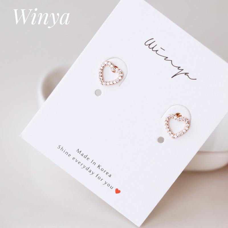 【Winya 韓國飾品 現貨 】正韓 滿鑽簍空愛心耳環 水鑽 愛心簍空 夾式耳環-細節圖5