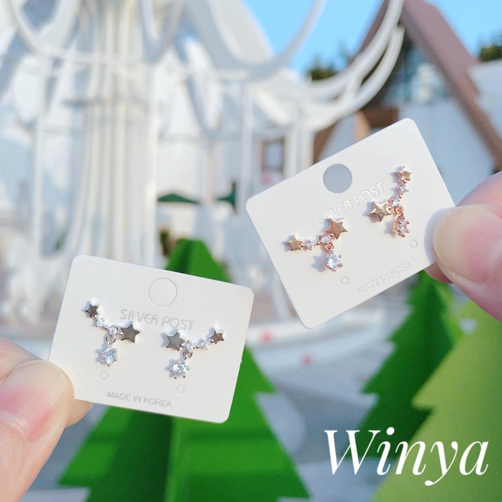 【Winya 韓國飾品 現貨 】正韓 小 星光 垂墜耳環 925銀針 耳夾 耳環-細節圖3