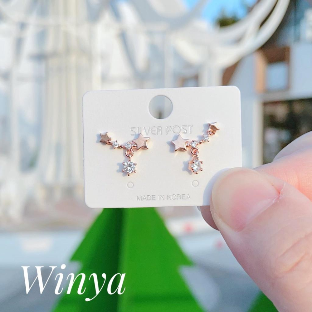 【Winya 韓國飾品 現貨 】正韓 小 星光 垂墜耳環 925銀針 耳夾 耳環-細節圖4