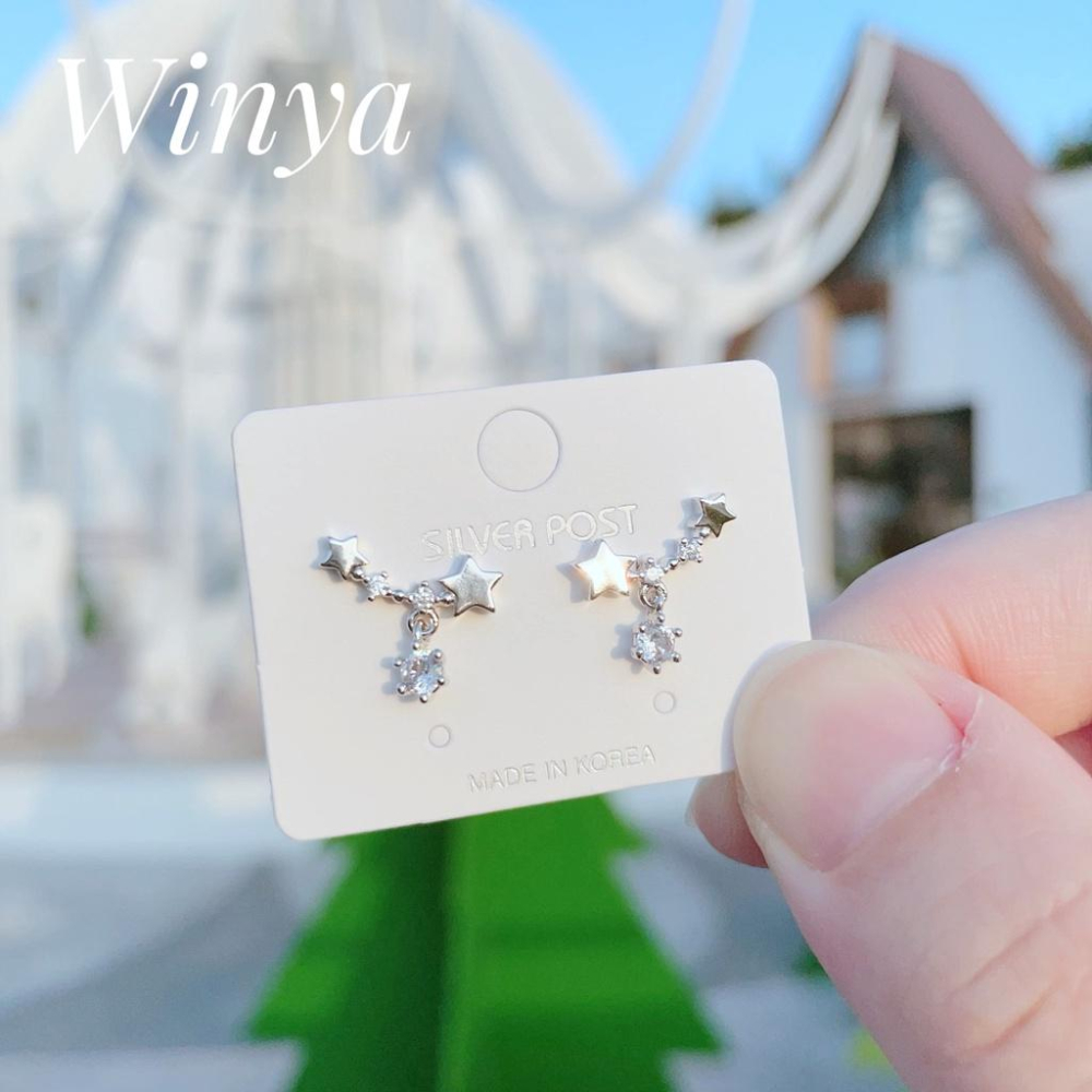 【Winya 韓國飾品 現貨 】正韓 小 星光 垂墜耳環 925銀針 耳夾 耳環-細節圖5
