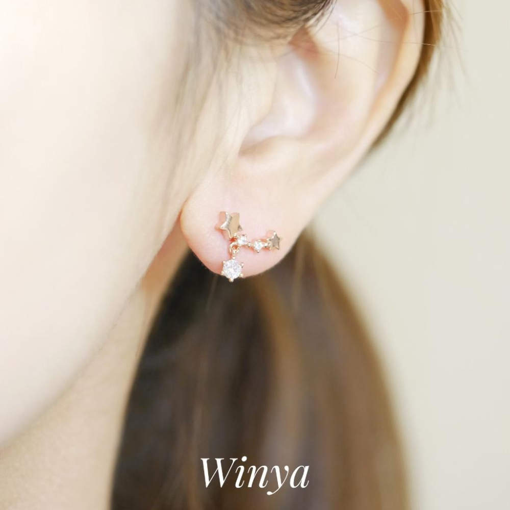 【Winya 韓國飾品 現貨 】正韓 小 星光 垂墜耳環 925銀針 耳夾 耳環-細節圖6