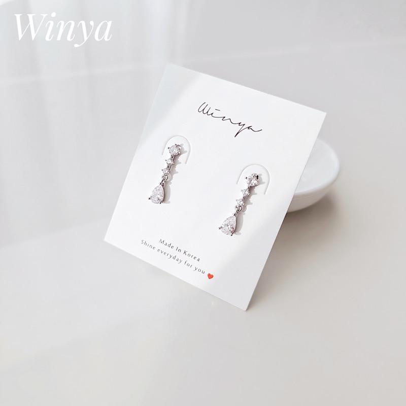 【Winya 韓國飾品 現貨 】正韓 高雅垂墜水鑽耳環 水鑽 夾式耳環-細節圖2