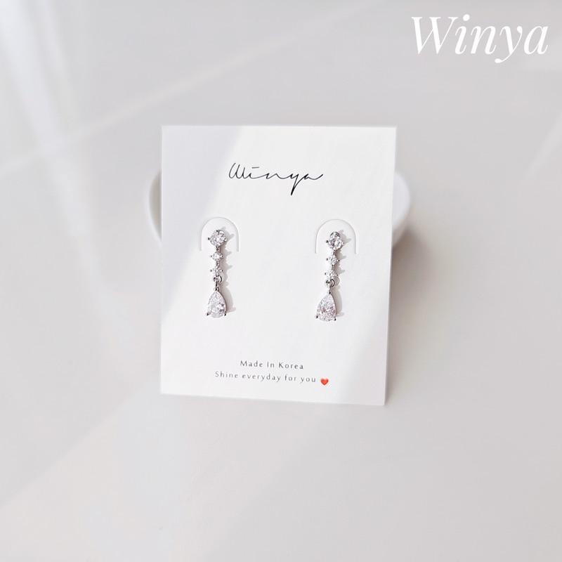 【Winya 韓國飾品 現貨 】正韓 高雅垂墜水鑽耳環 水鑽 夾式耳環-細節圖3