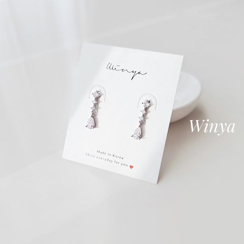 【Winya 韓國飾品 現貨 】正韓 高雅垂墜水鑽耳環 水鑽 夾式耳環-細節圖4