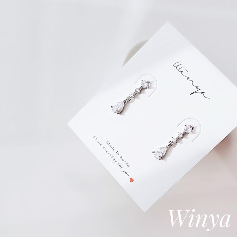 【Winya 韓國飾品 現貨 】正韓 高雅垂墜水鑽耳環 水鑽 夾式耳環-細節圖5