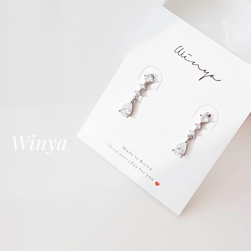 【Winya 韓國飾品 現貨 】正韓 高雅垂墜水鑽耳環 水鑽 夾式耳環-細節圖6