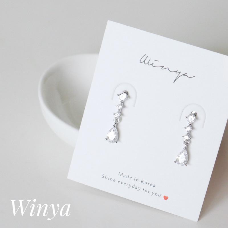 【Winya 韓國飾品 現貨 】正韓 高雅垂墜水鑽耳環 水鑽 夾式耳環-細節圖7