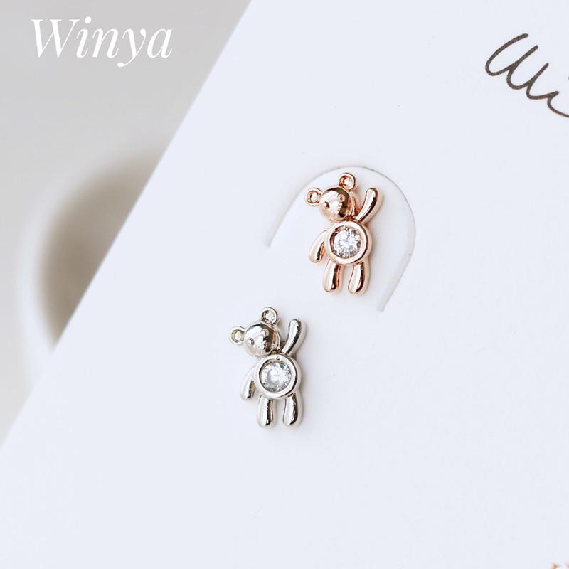 【Winya 韓國飾品 現貨 】正韓 hello水鑽小熊🐻轉珠耳環 小熊 轉珠 鎖珠 水鑽-細節圖3