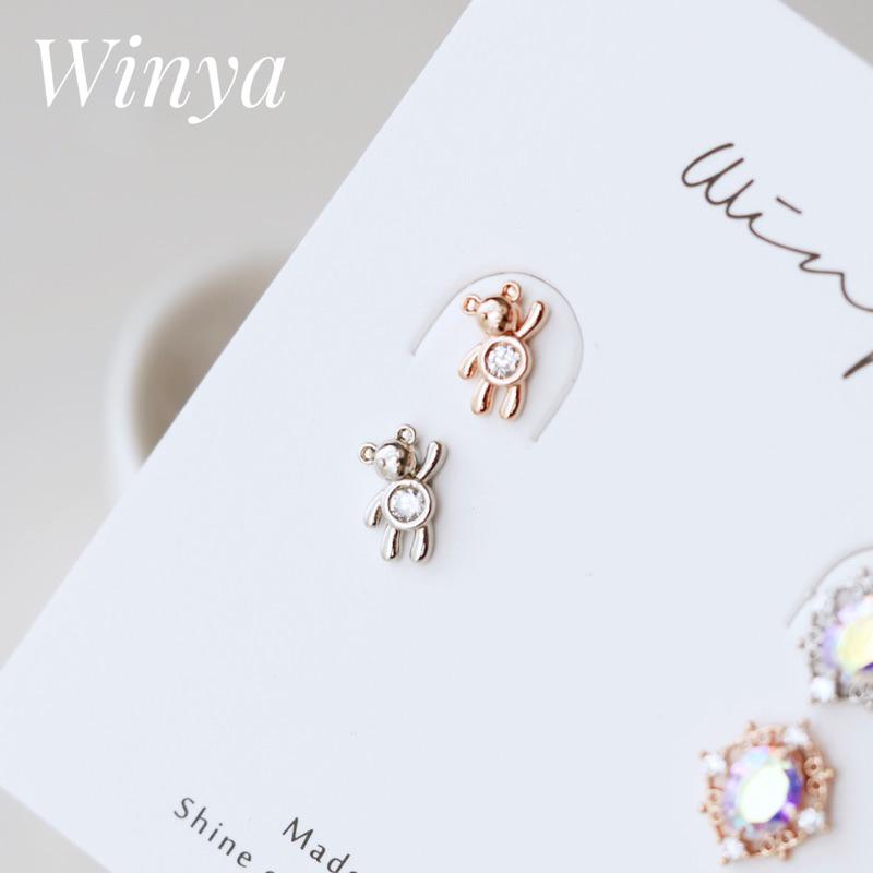 【Winya 韓國飾品 現貨 】正韓 hello水鑽小熊🐻轉珠耳環 小熊 轉珠 鎖珠 水鑽-細節圖4