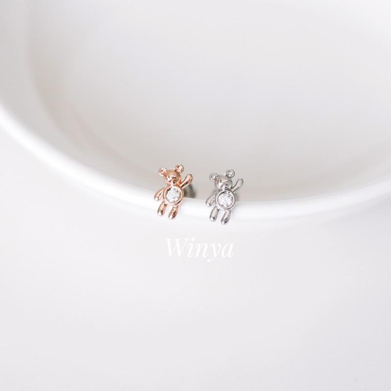 【Winya 韓國飾品 現貨 】正韓 hello水鑽小熊🐻轉珠耳環 小熊 轉珠 鎖珠 水鑽-細節圖6