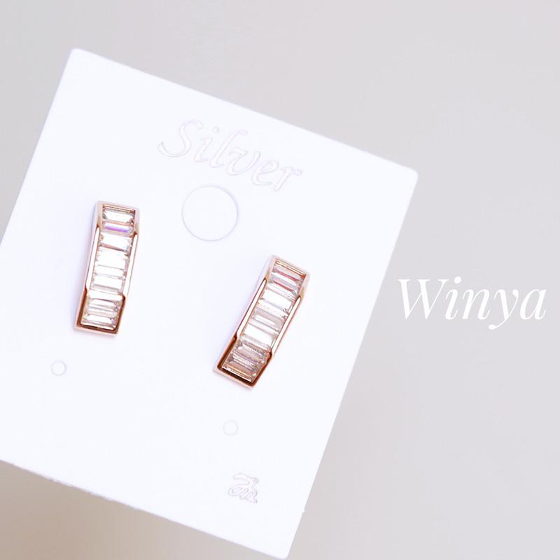 【Winya 韓國飾品 現貨 】正韓 簡約 水鑽 梯 耳環 耳針 耳夾 夾式耳環-細節圖4