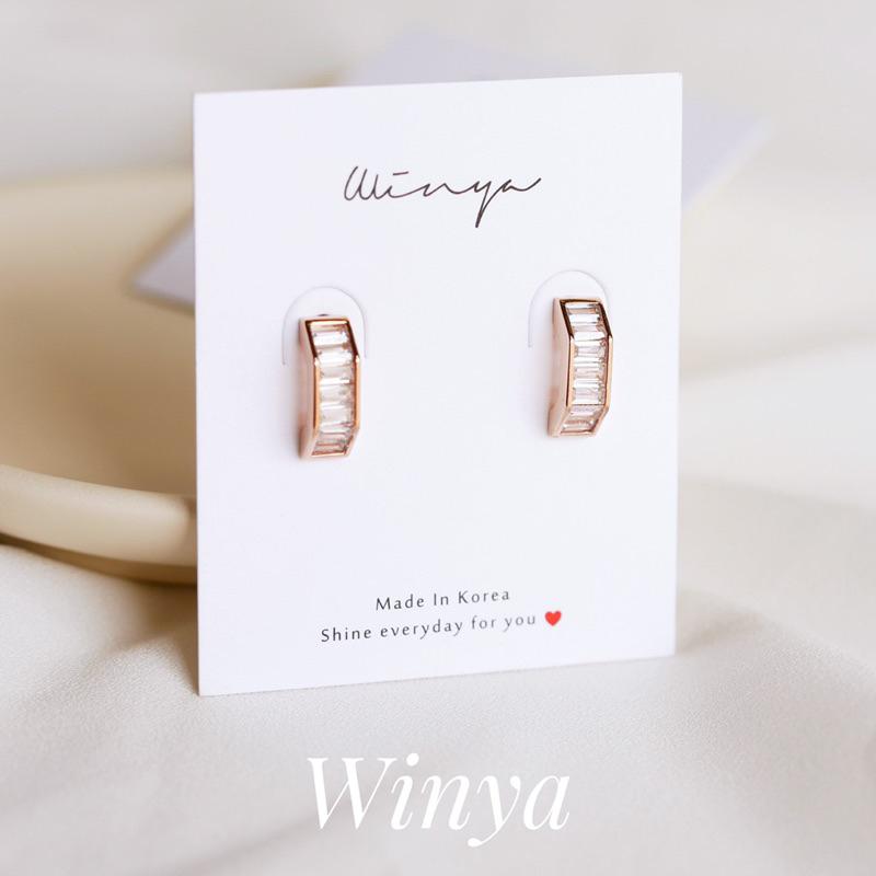 【Winya 韓國飾品 現貨 】正韓 簡約 水鑽 梯 耳環 耳針 耳夾 夾式耳環-細節圖6