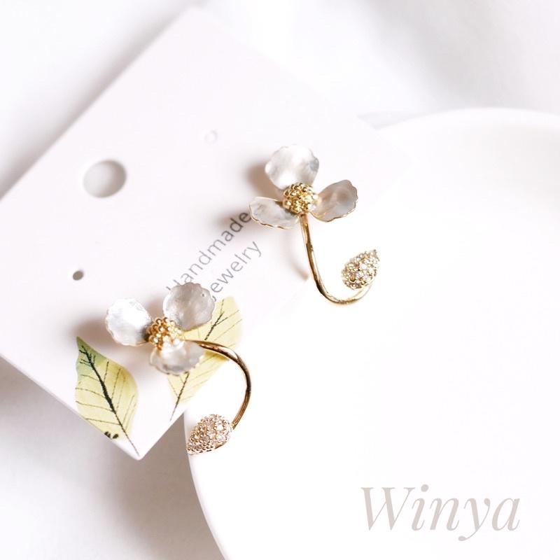 【winya 韓國飾品 現貨 】正韓 小花苞花朵耳環 銀針 耳夾-細節圖3