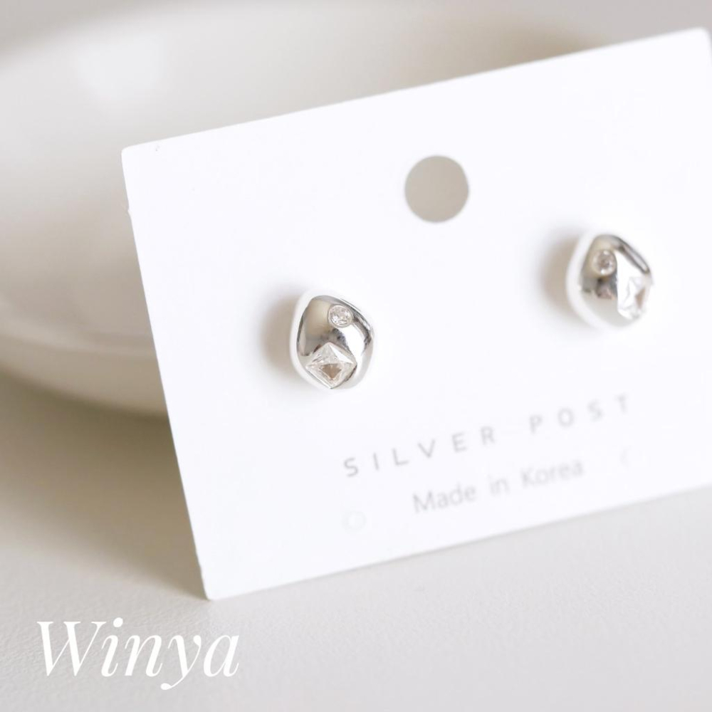 【Winya 韓國飾品 現貨 】韓國 爆款 全純銀 鑲鑽銀豆 耳環-細節圖7