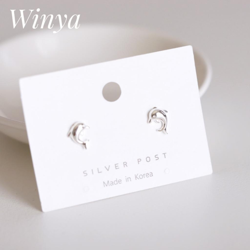 【Winya 韓國飾品 現貨 】正韓 全純銀 小海豚 耳環 耳夾-細節圖2