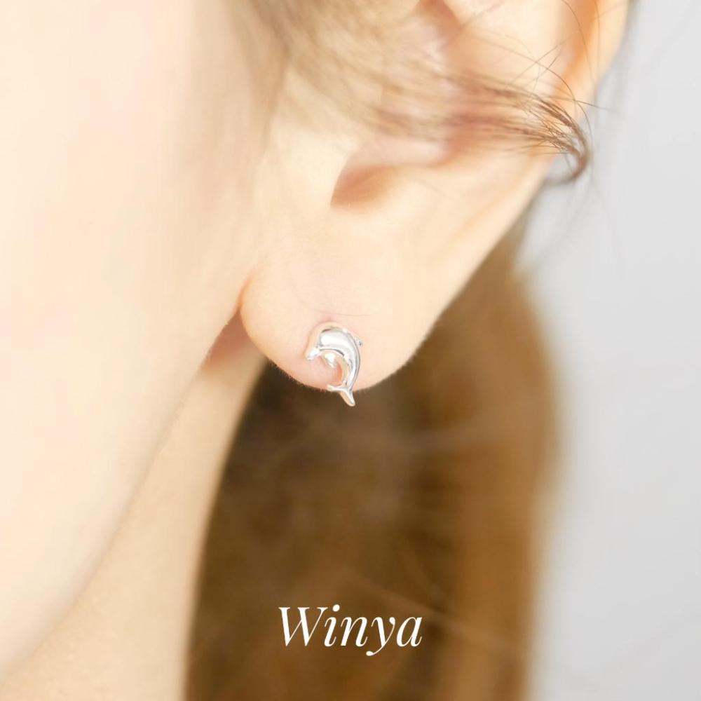 【Winya 韓國飾品 現貨 】正韓 全純銀 小海豚 耳環 耳夾-細節圖6