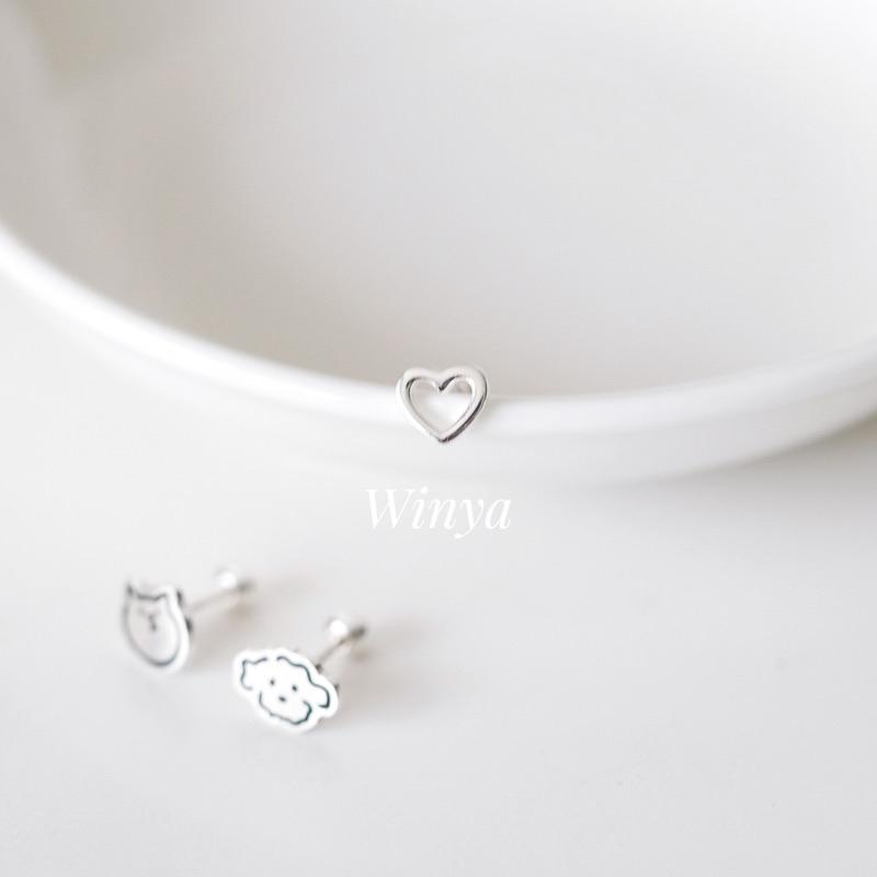 【Winya 韓國飾品 現貨 】正韓🇰🇷 925全純銀轉珠 可愛 狗狗 貓咪 愛心 轉珠耳環-細節圖2