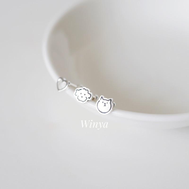 【Winya 韓國飾品 現貨 】正韓🇰🇷 925全純銀轉珠 可愛 狗狗 貓咪 愛心 轉珠耳環-細節圖3