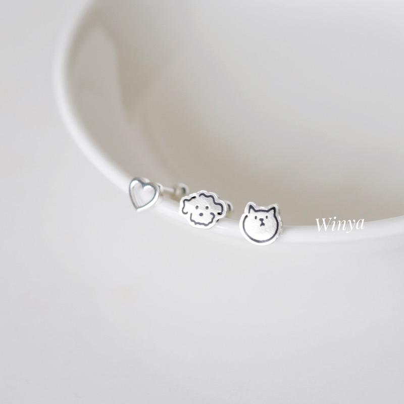 【Winya 韓國飾品 現貨 】正韓🇰🇷 925全純銀轉珠 可愛 狗狗 貓咪 愛心 轉珠耳環-細節圖8
