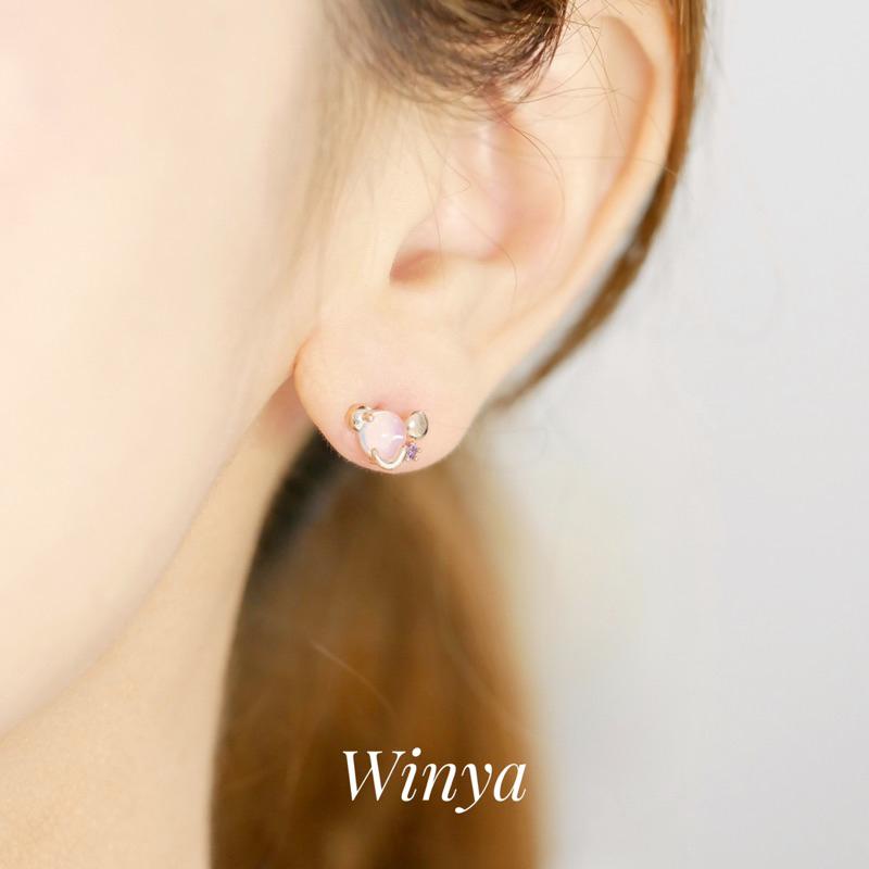 【Winya 韓國飾品 現貨 】正韓 小宇宙 耳環 星雲 星球 夾式耳環-細節圖8