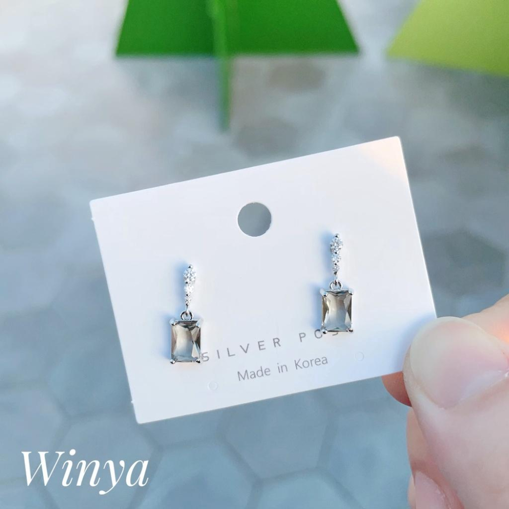 【Winya 韓國飾品 現貨 】正韓 優雅 透明 灰 垂墜耳環 925銀針 耳夾 耳環-細節圖2