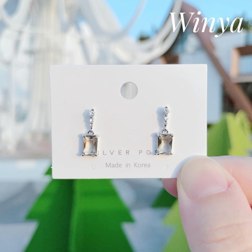 【Winya 韓國飾品 現貨 】正韓 優雅 透明 灰 垂墜耳環 925銀針 耳夾 耳環-細節圖3