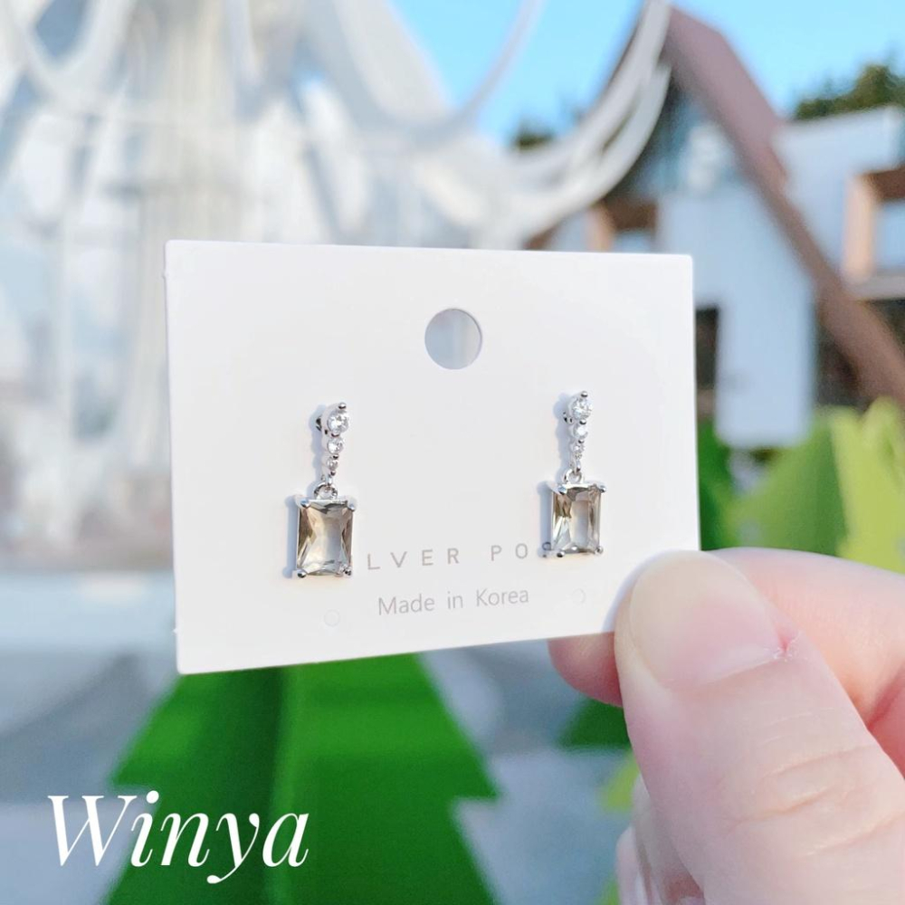 【Winya 韓國飾品 現貨 】正韓 優雅 透明 灰 垂墜耳環 925銀針 耳夾 耳環-細節圖4