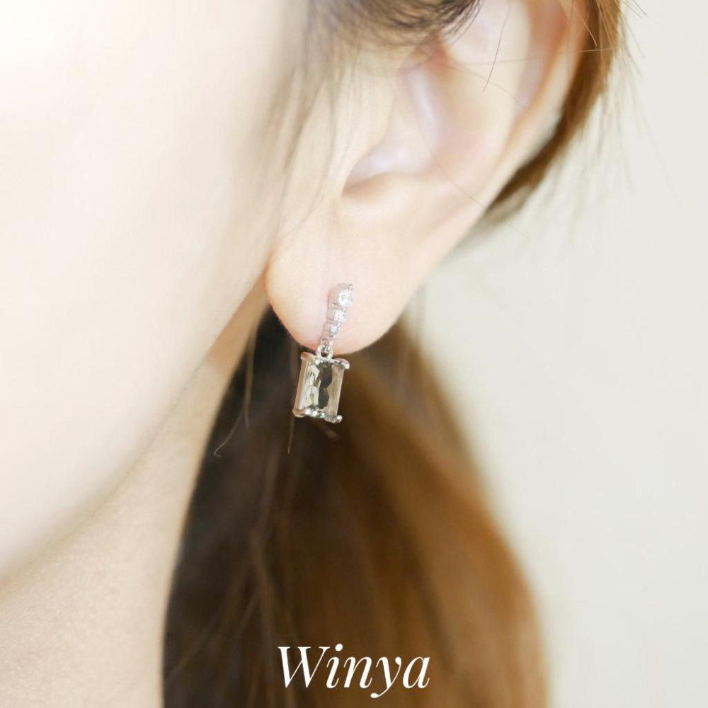 【Winya 韓國飾品 現貨 】正韓 優雅 透明 灰 垂墜耳環 925銀針 耳夾 耳環-細節圖5