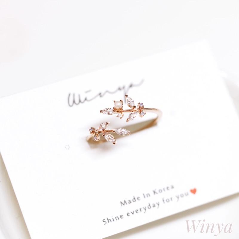 【winya 韓國飾品 現貨 】正韓 春天女神水晶嫩葉戒指 限量現貨-細節圖2