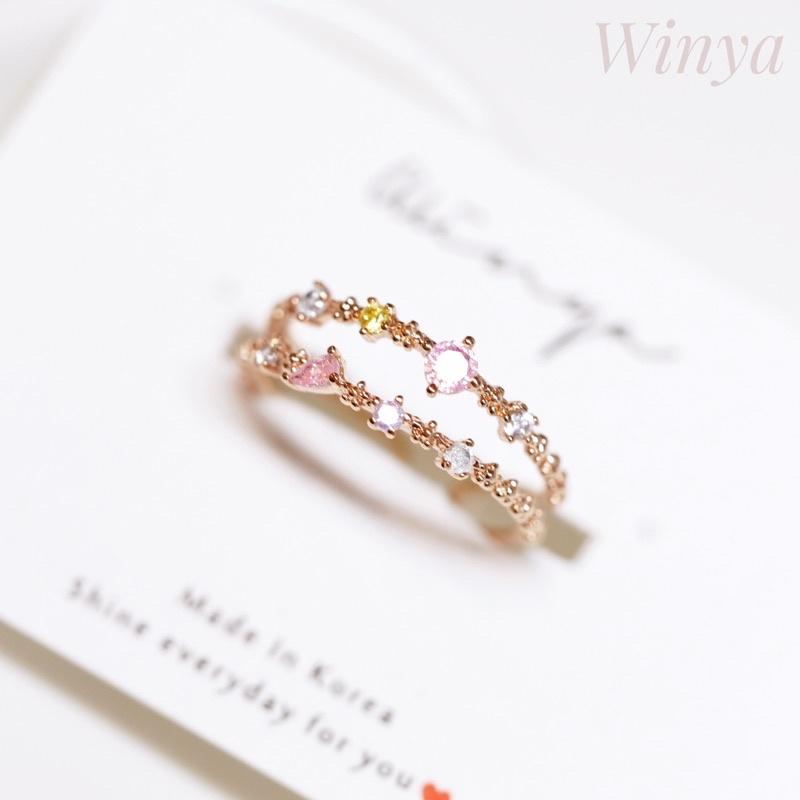 【winya 韓國飾品 現貨 】正韓 繽紛 多彩 雙排戒 開口戒 水晶戒指 限量現貨-細節圖2