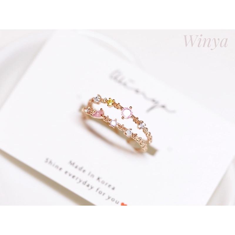 【winya 韓國飾品 現貨 】正韓 繽紛 多彩 雙排戒 開口戒 水晶戒指 限量現貨-細節圖3