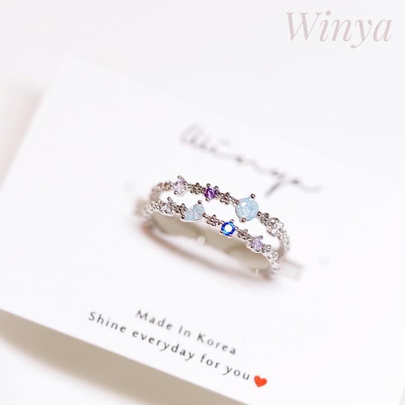 【winya 韓國飾品 現貨 】正韓 繽紛 多彩 雙排戒 開口戒 水晶戒指 限量現貨-細節圖6