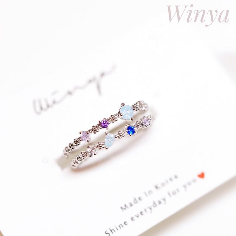 【winya 韓國飾品 現貨 】正韓 繽紛 多彩 雙排戒 開口戒 水晶戒指 限量現貨-細節圖7