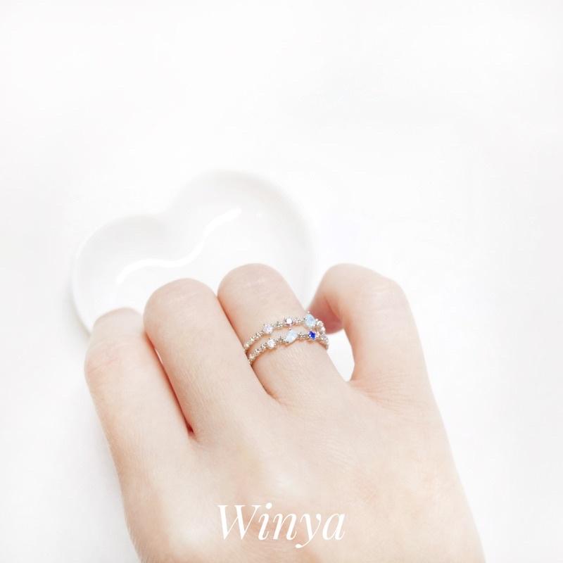 【winya 韓國飾品 現貨 】正韓 繽紛 多彩 雙排戒 開口戒 水晶戒指 限量現貨-細節圖9