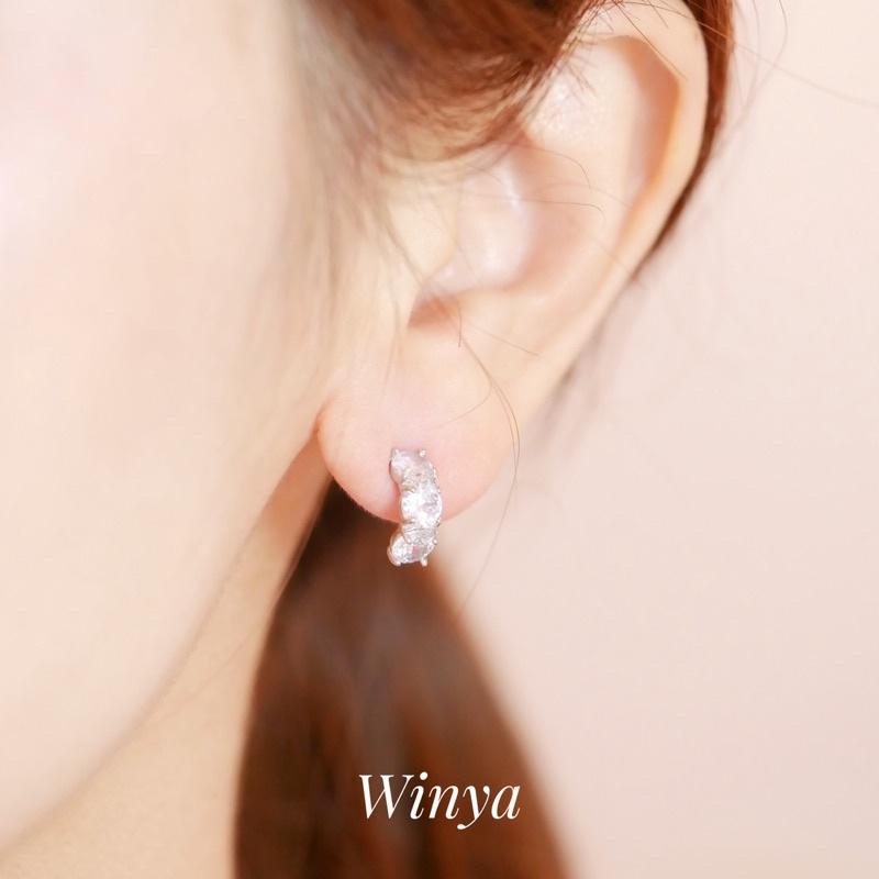 【winya 韓國飾品 現貨 】正韓 簡約 水鑽 半圓 耳環 限量現貨-細節圖2