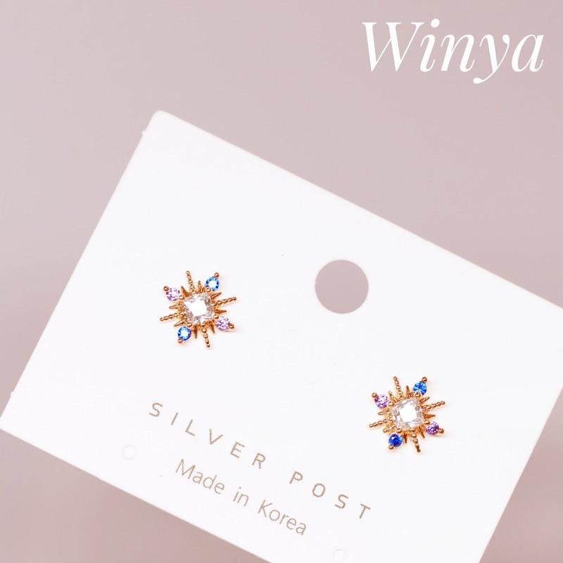 【winya 韓國飾品 現貨 】正韓 紫藍 星芒 水鑽 耳環 限量現貨-細節圖4