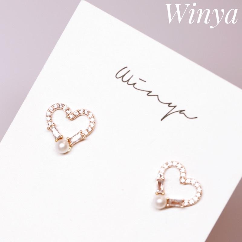 【winya 韓國飾品 現貨 】正韓 小亮點 愛心 珍珠 耳環 銀針 耳夾 矽膠耳夾 耳針-細節圖2