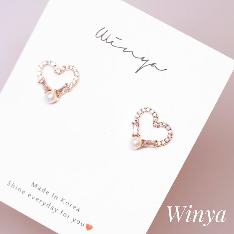 【winya 韓國飾品 現貨 】正韓 小亮點 愛心 珍珠 耳環 銀針 耳夾 矽膠耳夾 耳針-細節圖3